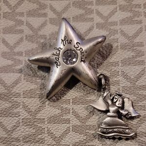 Catch the Spirit Pewter Star & Angel Dangle Pin/Brooch